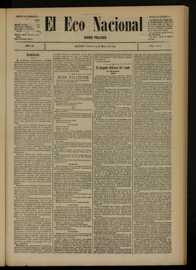 Miniatura de El Eco Nacional de 14 de marzo de 1890, nº 2812