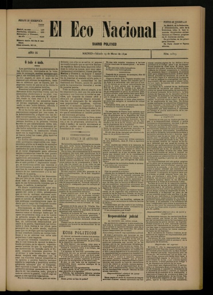 Miniatura de El Eco Nacional de 15 de marzo de 1890, nº 2813