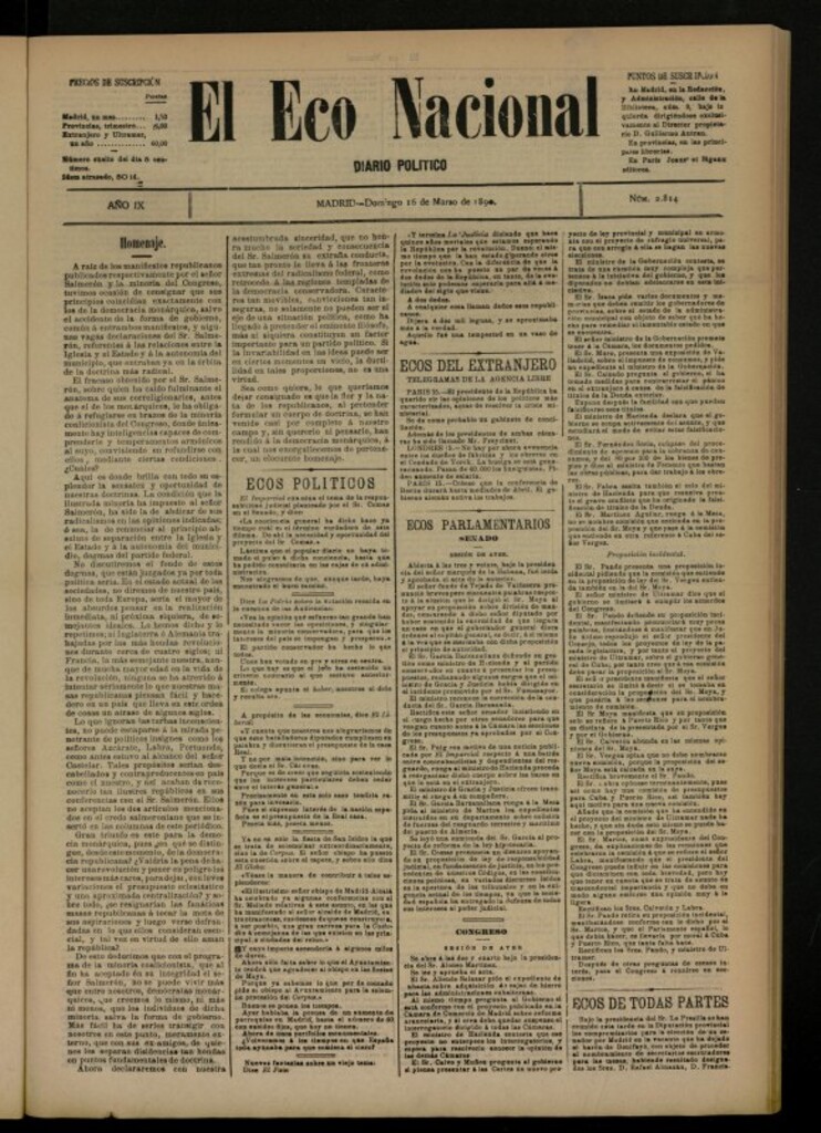 Miniatura de El Eco Nacional de 16 de marzo de 1890, nº 2814