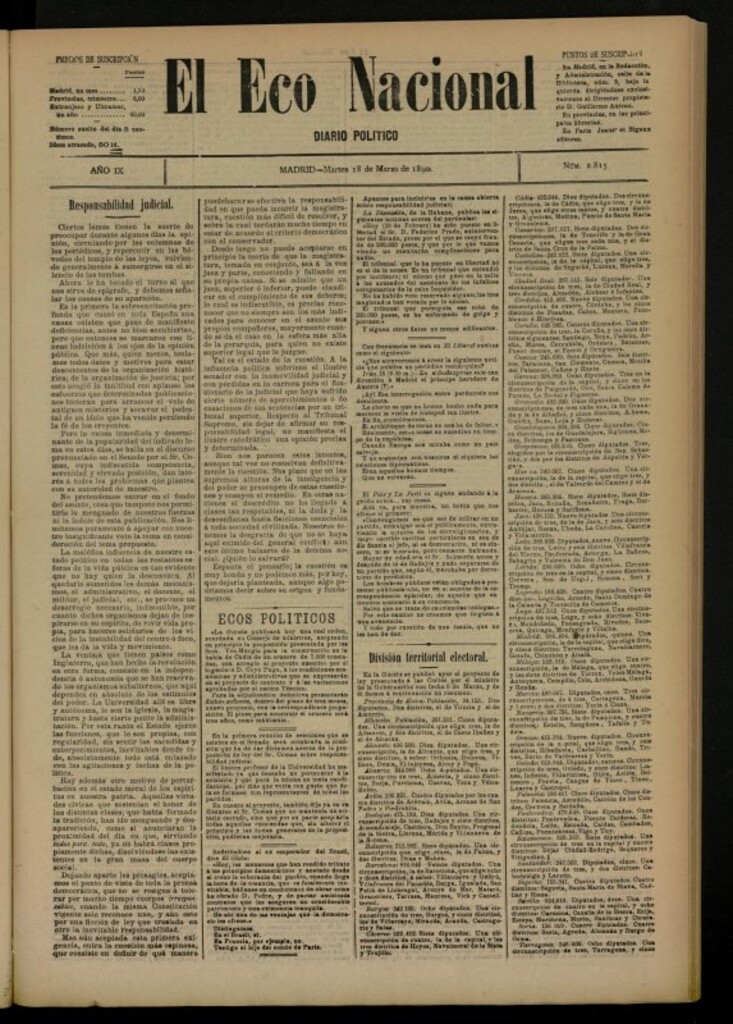 Miniatura de El Eco Nacional de 18 de marzo de 1890, nº 2815