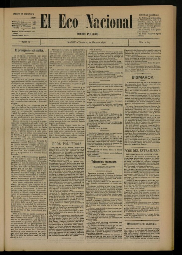 Miniatura de El Eco Nacional de 21 de marzo de 1890, nº 2817