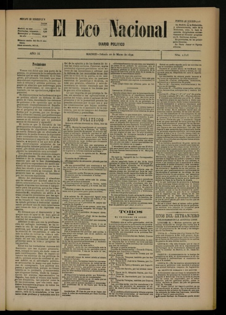 Miniatura de El Eco Nacional de 22 de marzo de 1890, nº 2818