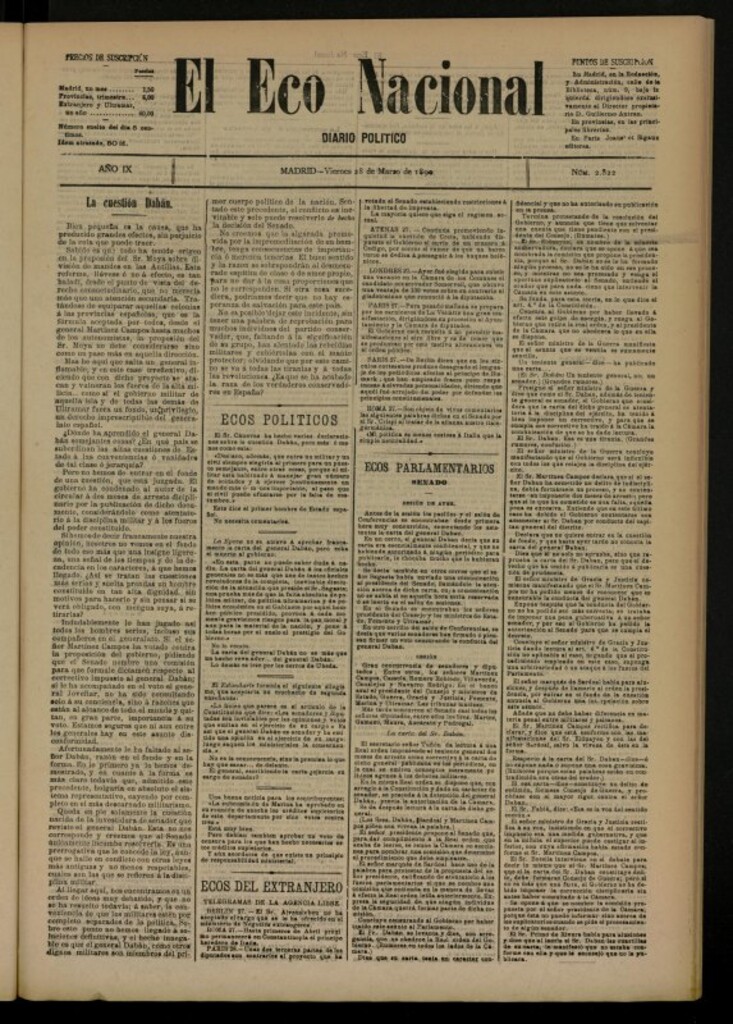 Miniatura de El Eco Nacional de 28 de marzo de 1890, nº 2822