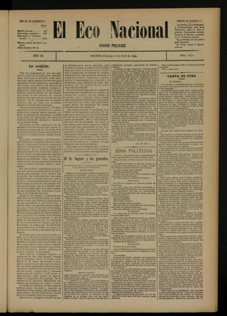 Miniatura de El Eco Nacional de 6 de abril de 1890, nº 2831