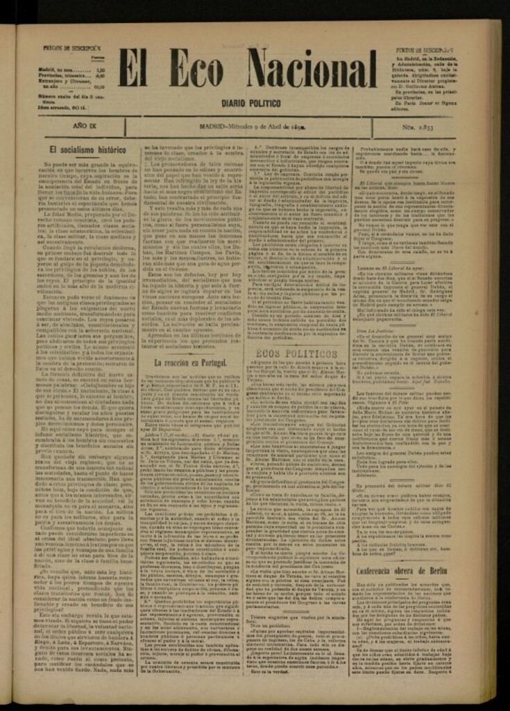 Miniatura de El Eco Nacional de 9 de abril de 1890, nº 2833