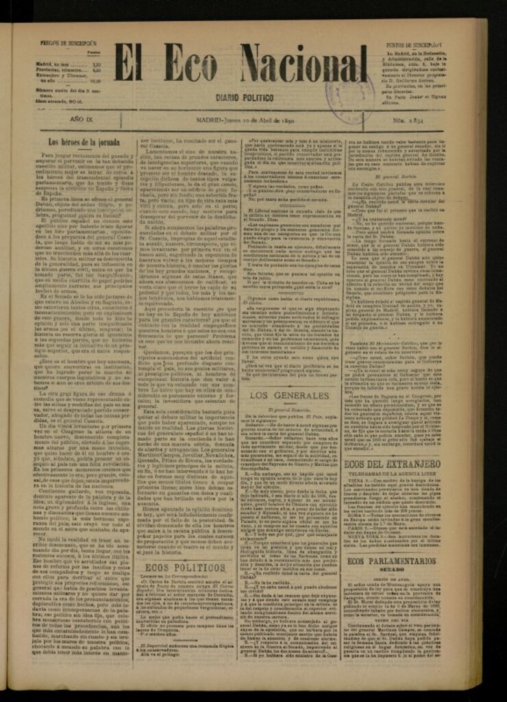 Miniatura de El Eco Nacional de 10 de abril de 1890, nº 2834