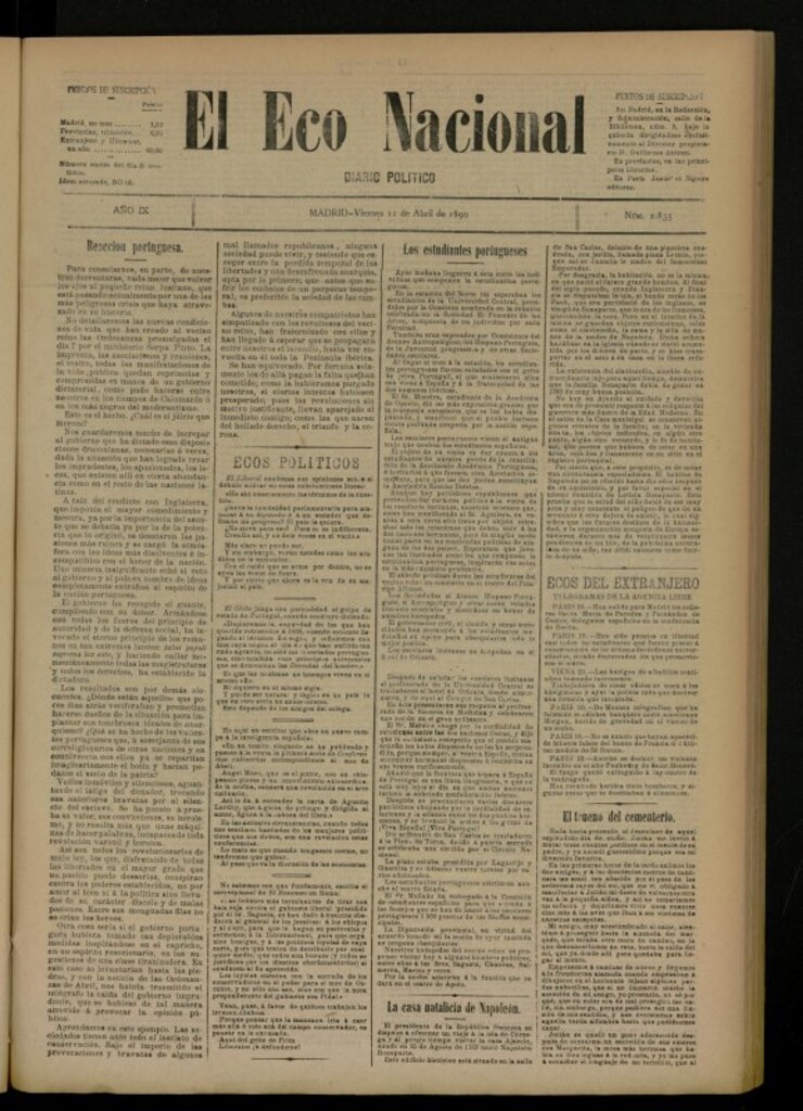 Miniatura de El Eco Nacional de 11 de abril de 1890, nº 2835