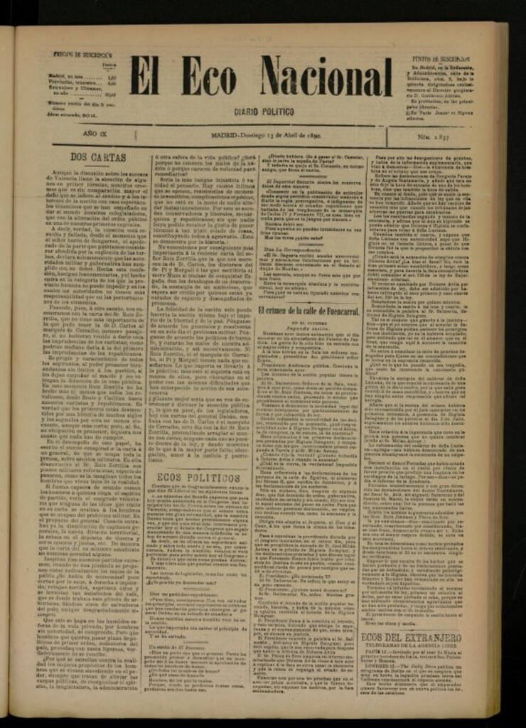 Miniatura de El Eco Nacional de 13 de abril de 1890, nº 2837