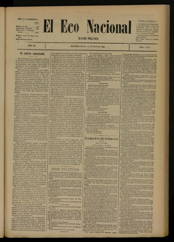 Miniatura de El Eco Nacional de 15 de abril de 1890, nº 2838