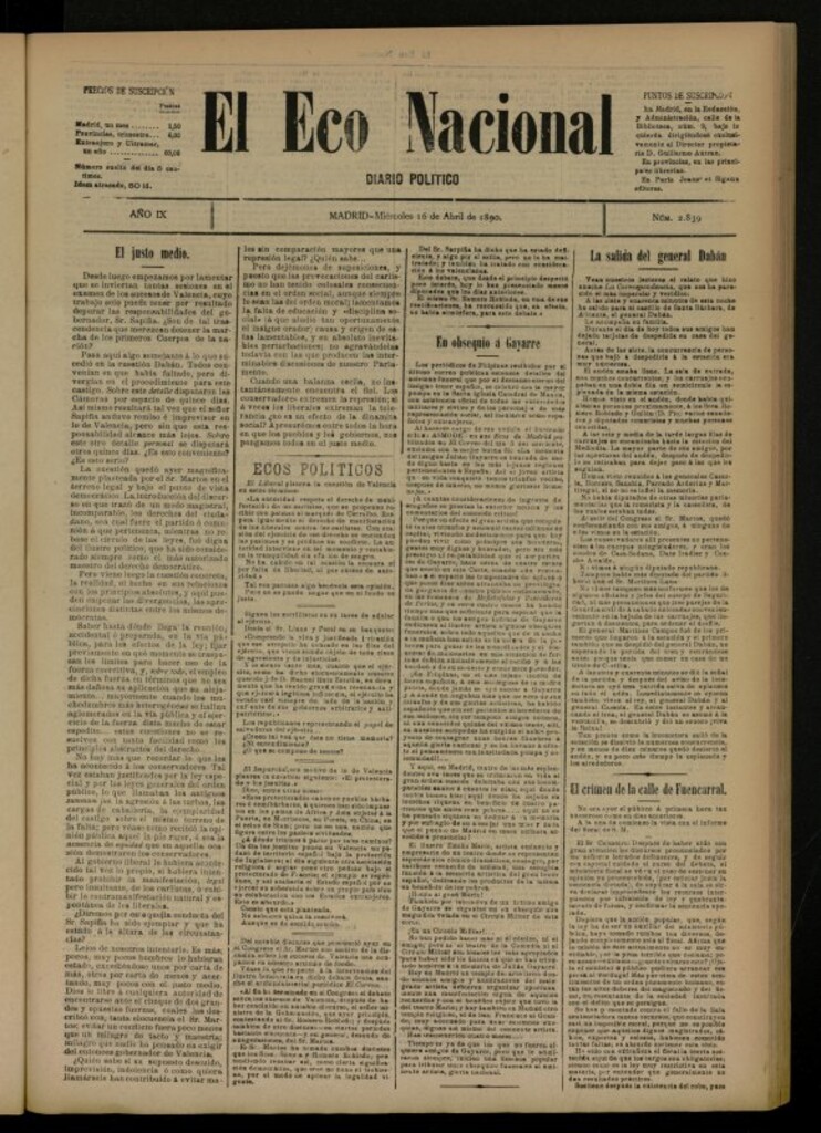 Miniatura de El Eco Nacional de 16 de abril de 1890, nº 2839