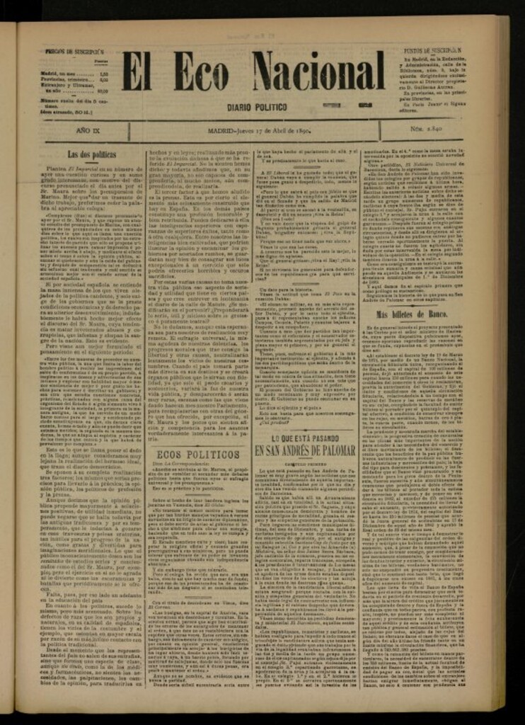 Miniatura de El Eco Nacional de 17 de abril de 1890, nº 2840