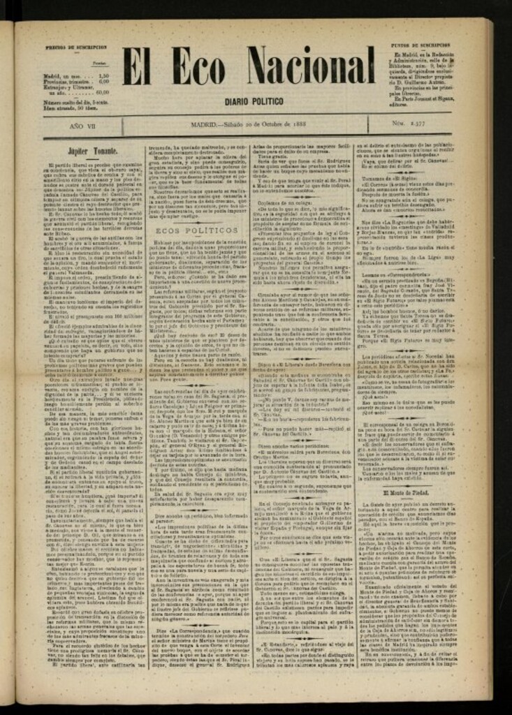 Miniatura de El Eco Nacional de 20 de octubre de 1888, nº 2377