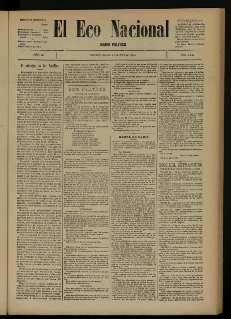 Miniatura de El Eco Nacional de 22 de abril de 1890, nº 2844