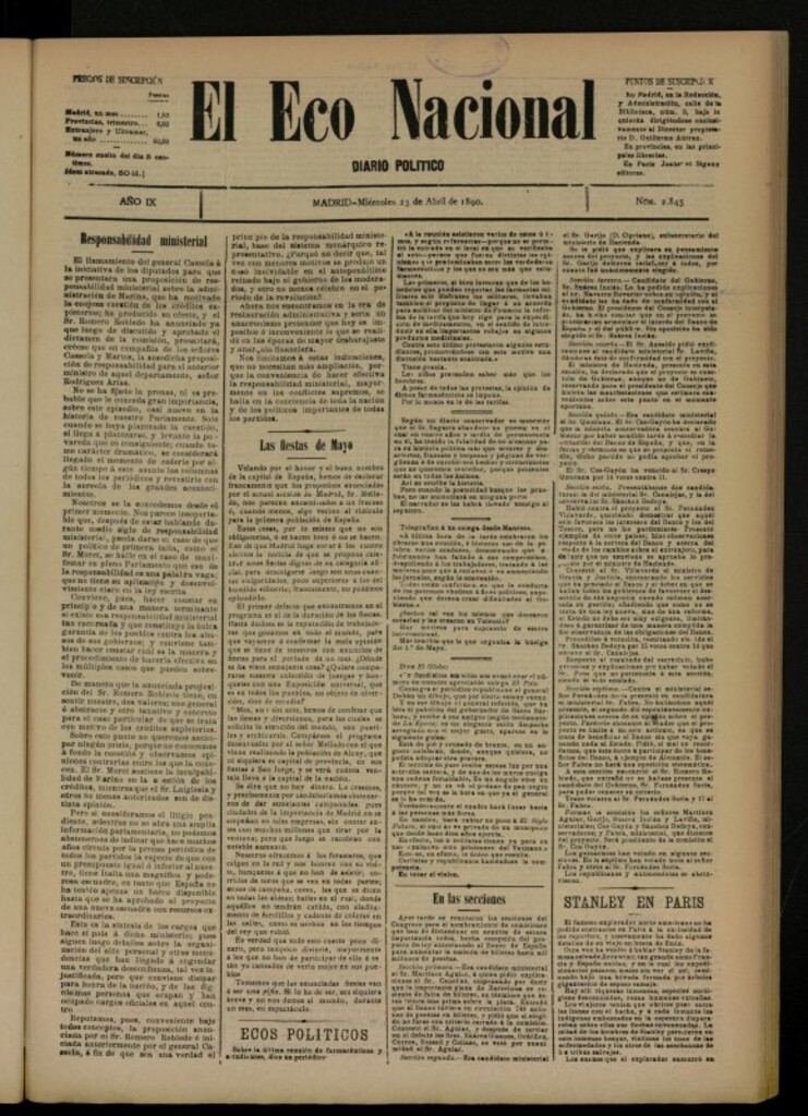 Miniatura de El Eco Nacional de 23 de abril de 1890, nº 2845