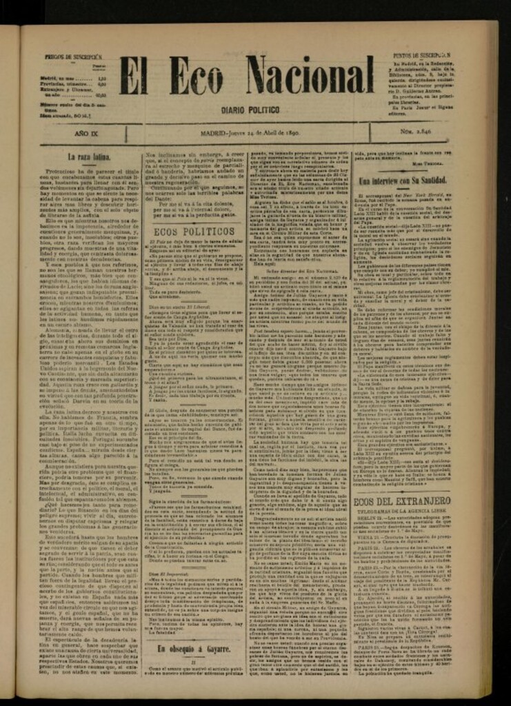 Miniatura de El Eco Nacional de 24 de abril de 1890, nº 2846