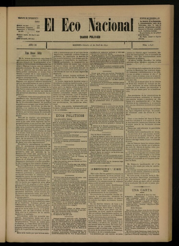 Miniatura de El Eco Nacional de 26 de abril de 1890, nº 2848