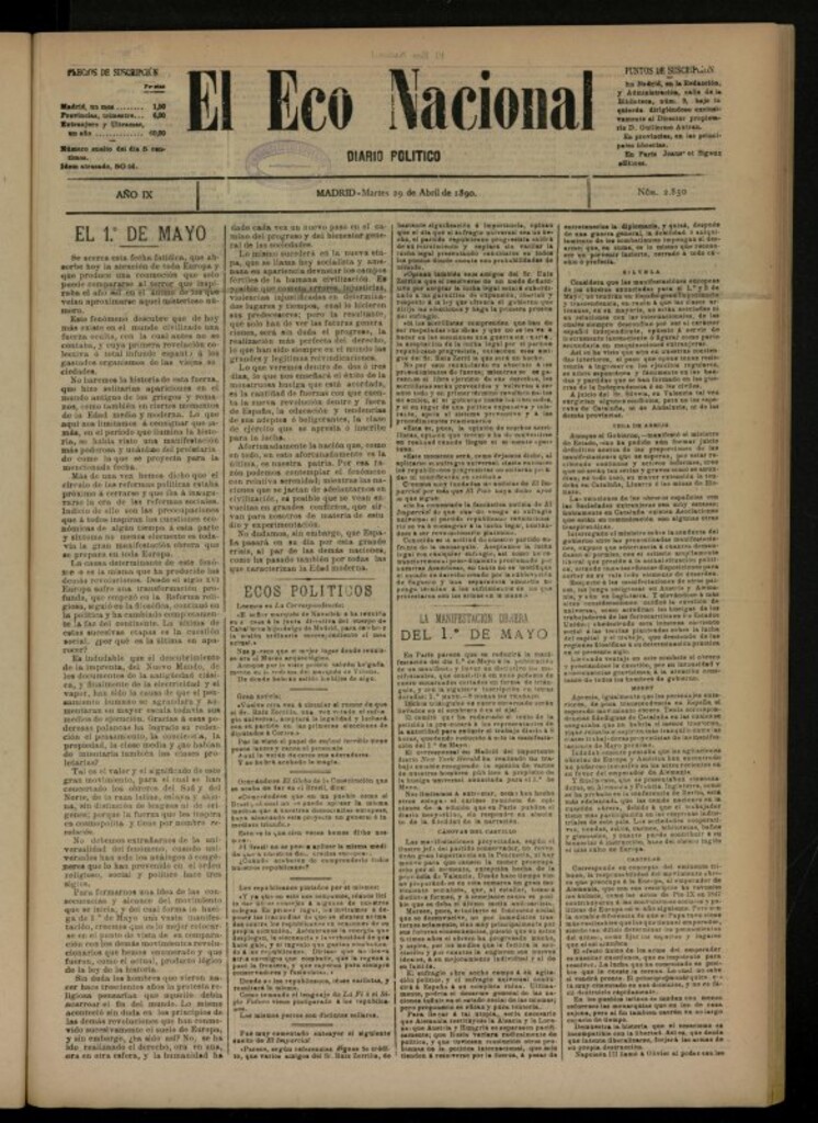 Miniatura de El Eco Nacional de 29 de abril de 1890, nº 2850