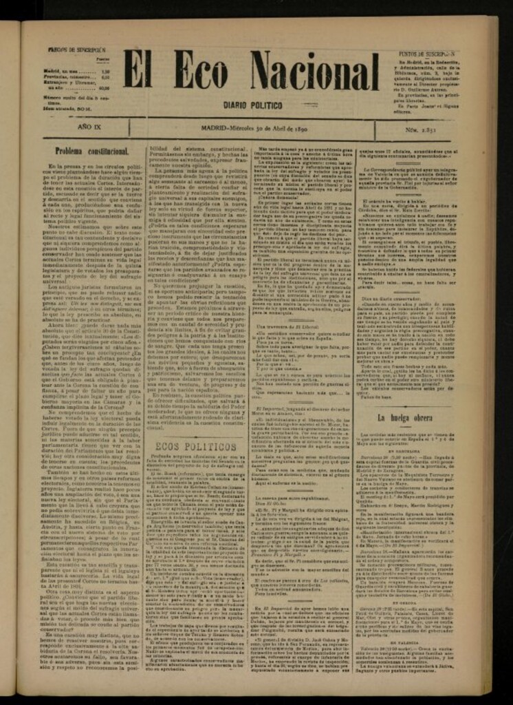 Miniatura de El Eco Nacional de 30 de abril de 1890, nº 2851