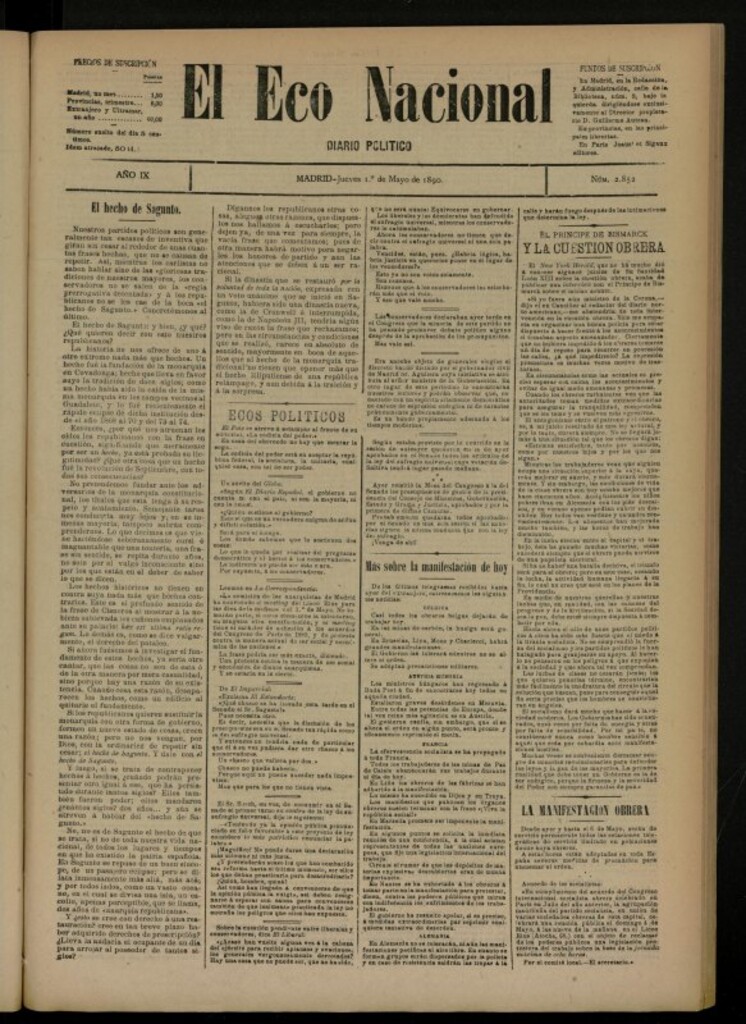 Miniatura de El Eco Nacional de 1 de mayo de 1890, nº 2852