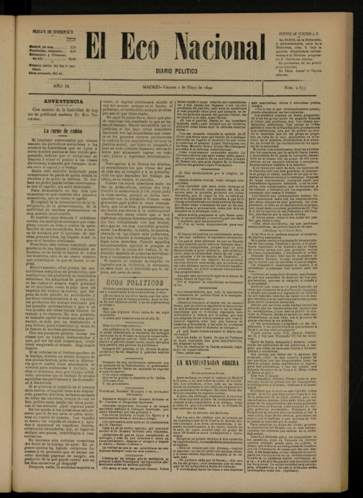 Miniatura de El Eco Nacional de 2 de mayo de 1890, nº 2853