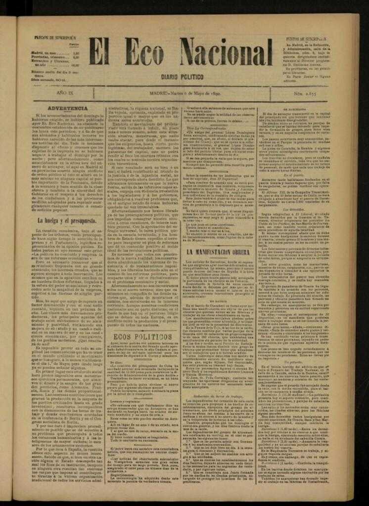 Miniatura de El Eco Nacional de 6 de mayo de 1890, nº 2855