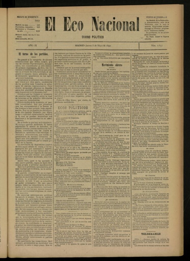 Miniatura de El Eco Nacional de 8 de mayo de 1890, nº 2857