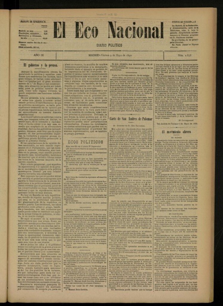 Miniatura de El Eco Nacional de 9 de mayo de 1890, nº 2858