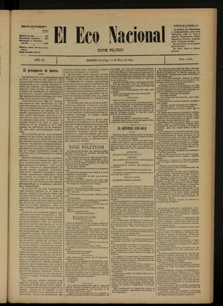 Miniatura de El Eco Nacional de 11 de mayo de 1890, nº 2860