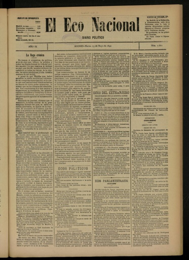 Miniatura de El Eco Nacional de 13 de mayo de 1890, nº 2861