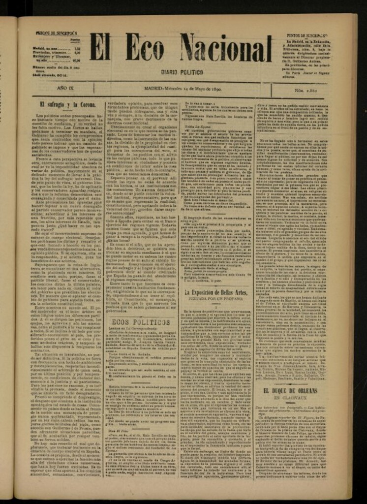 Miniatura de El Eco Nacional de 14 de mayo de 1890, nº 2862