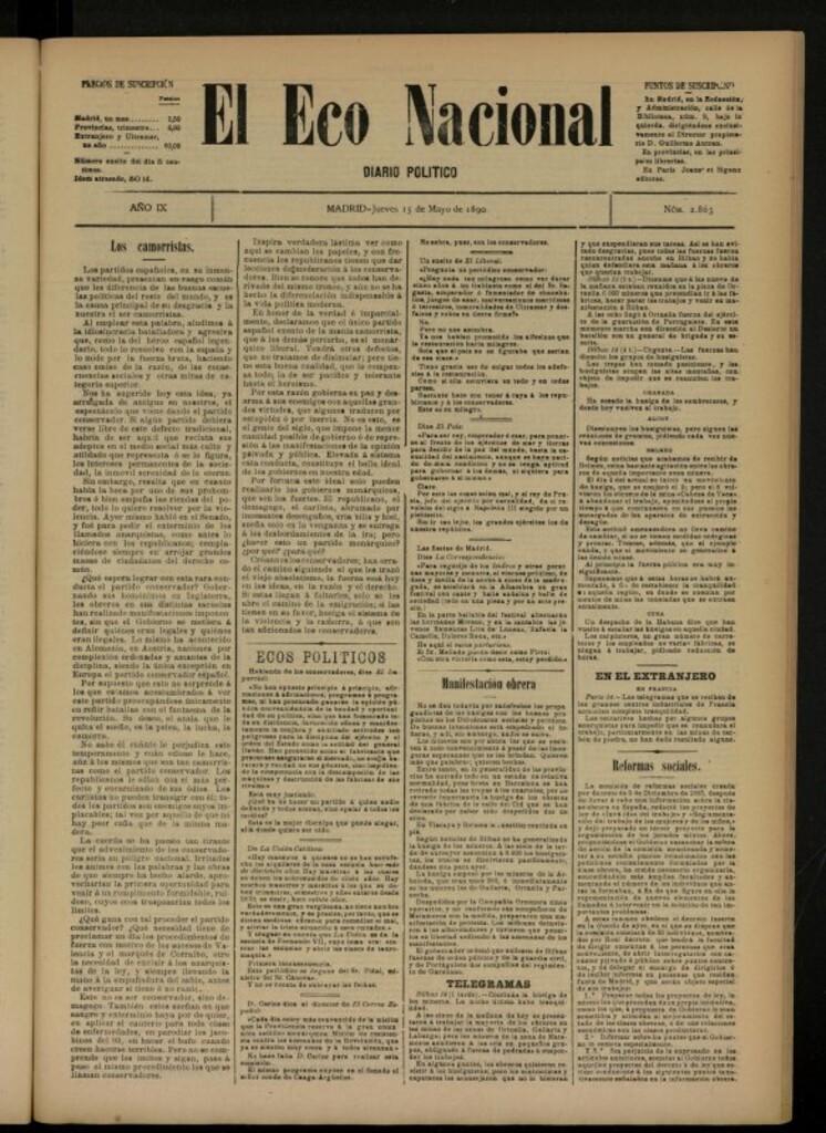 Miniatura de El Eco Nacional de 15 de mayo de 1890, nº 2863