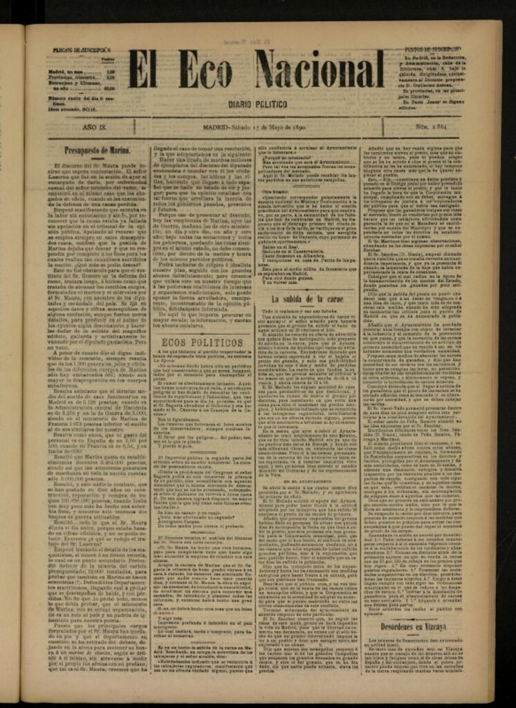 Miniatura de El Eco Nacional de 17 de mayo de 1890, nº 2864