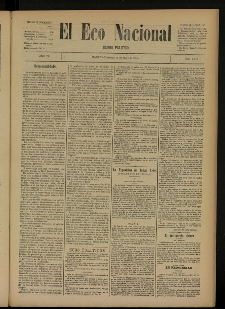 Miniatura de El Eco Nacional de 18 de mayo de 1890, nº 2865