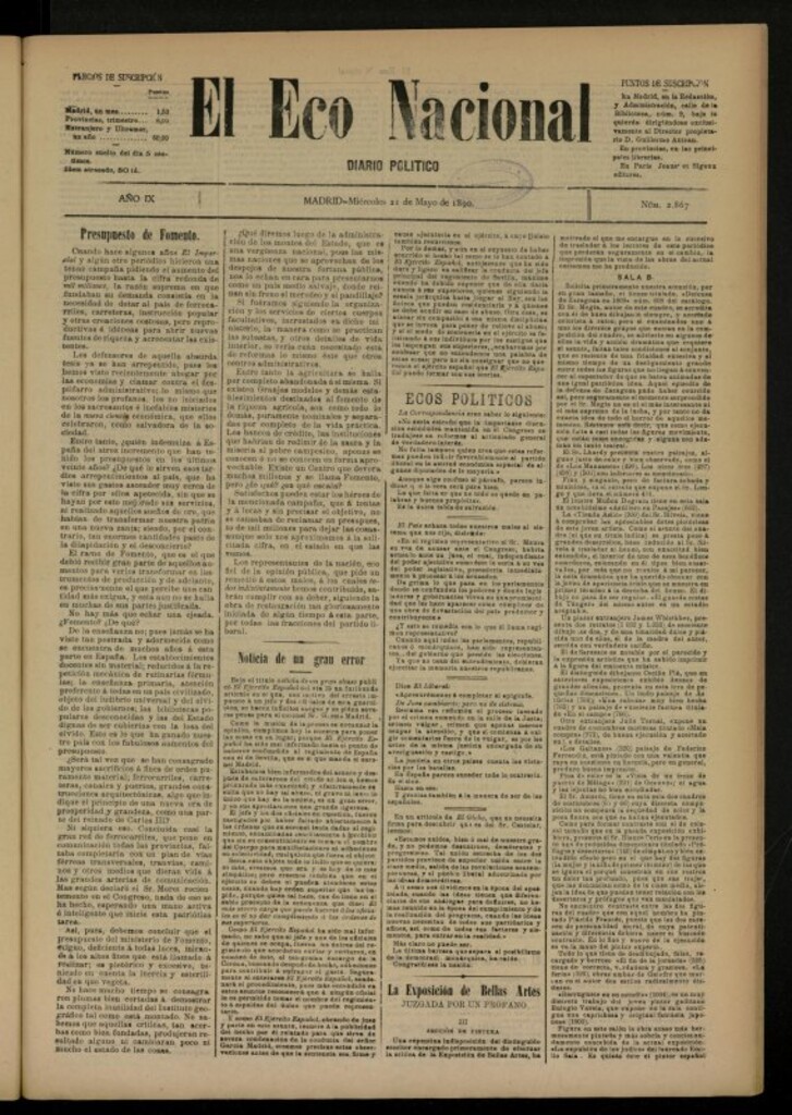 Miniatura de El Eco Nacional de 21 de mayo de 1890, nº 2867