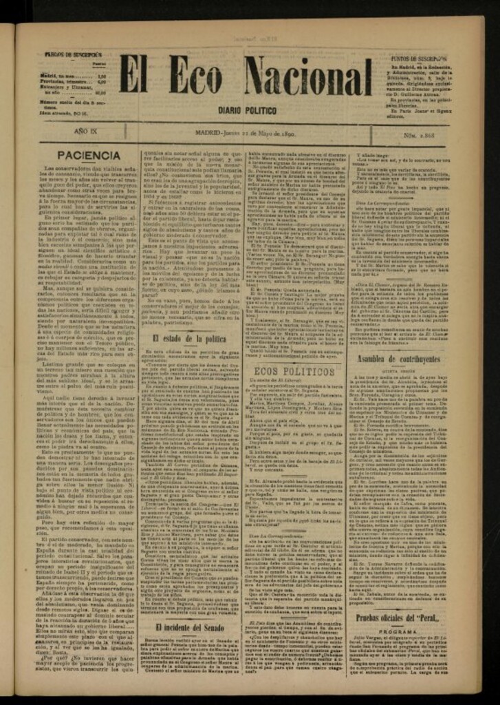 Miniatura de El Eco Nacional de 22 de mayo de 1890, nº 2868