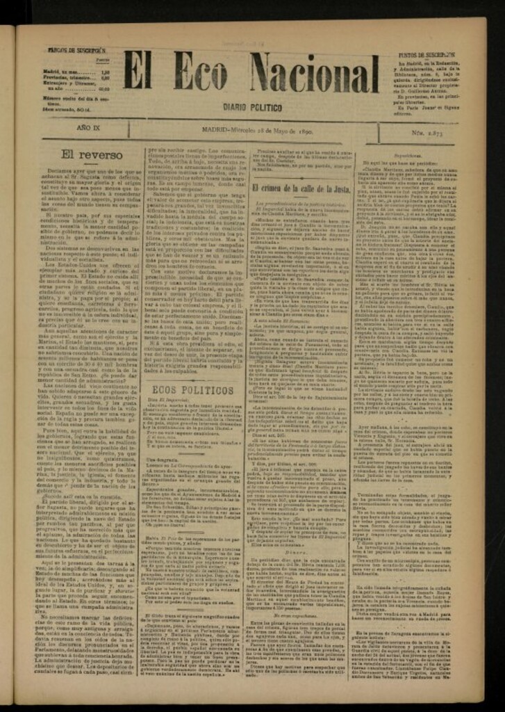 Miniatura de El Eco Nacional de 28 de mayo de 1890, nº 2873