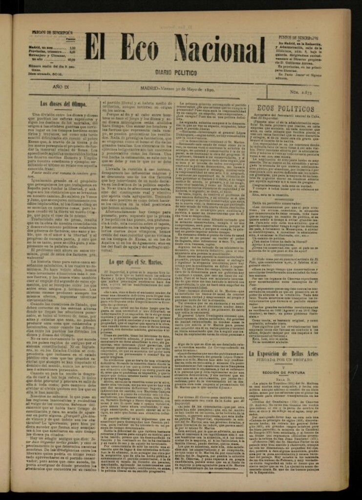 Miniatura de El Eco Nacional de 30 de mayo de 1890, nº 2875