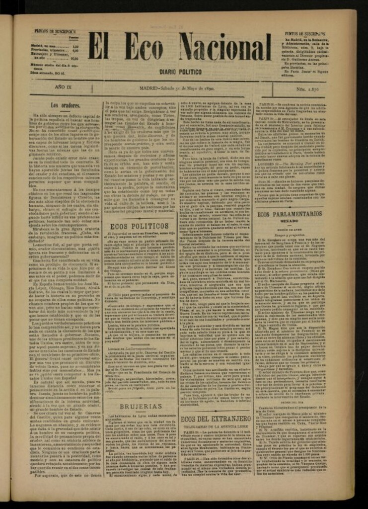 Miniatura de El Eco Nacional de 31 de mayo de 1890, nº 2876