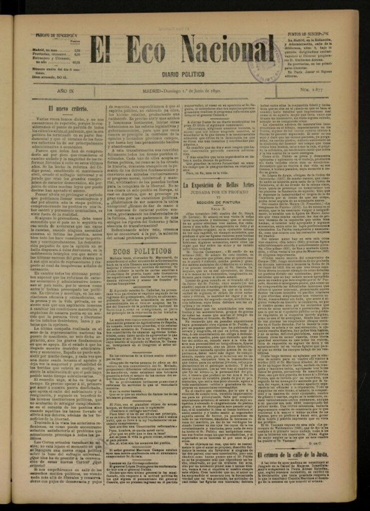 Miniatura de El Eco Nacional de 1 de junio de 1890, nº 2877