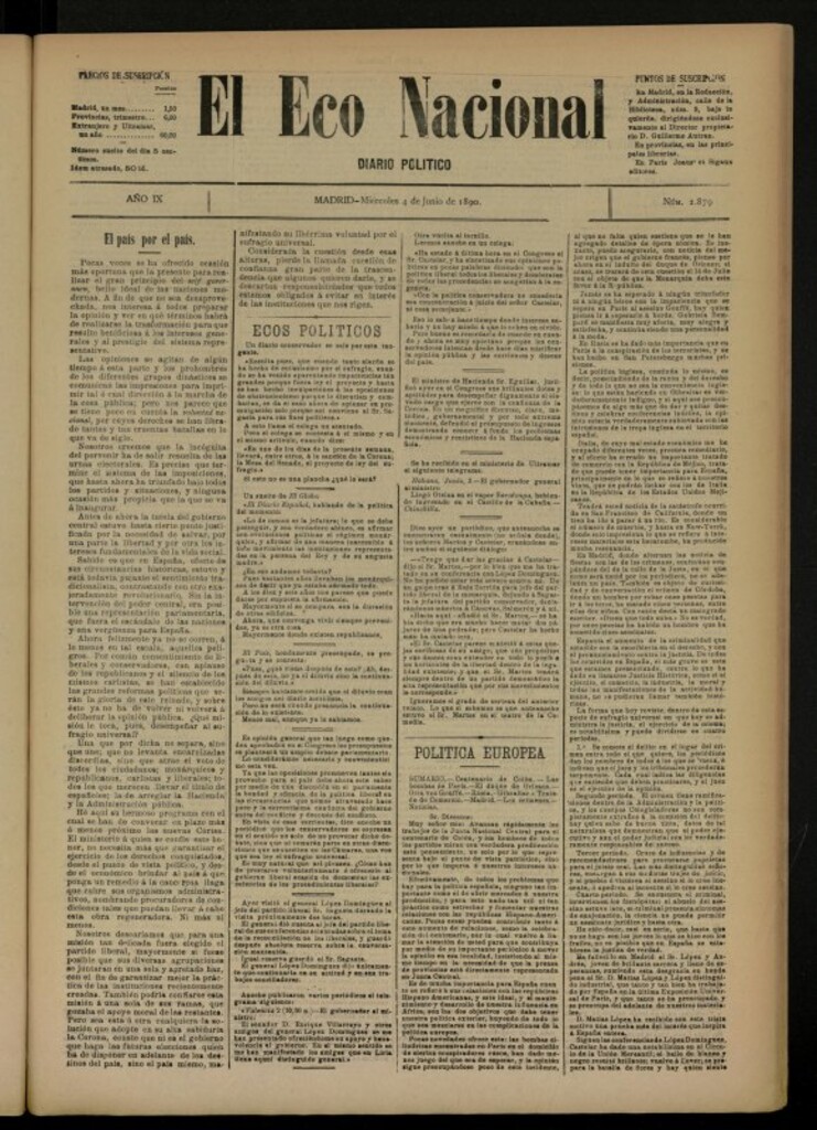 Miniatura de El Eco Nacional de 4 de junio de 1890, nº 2879