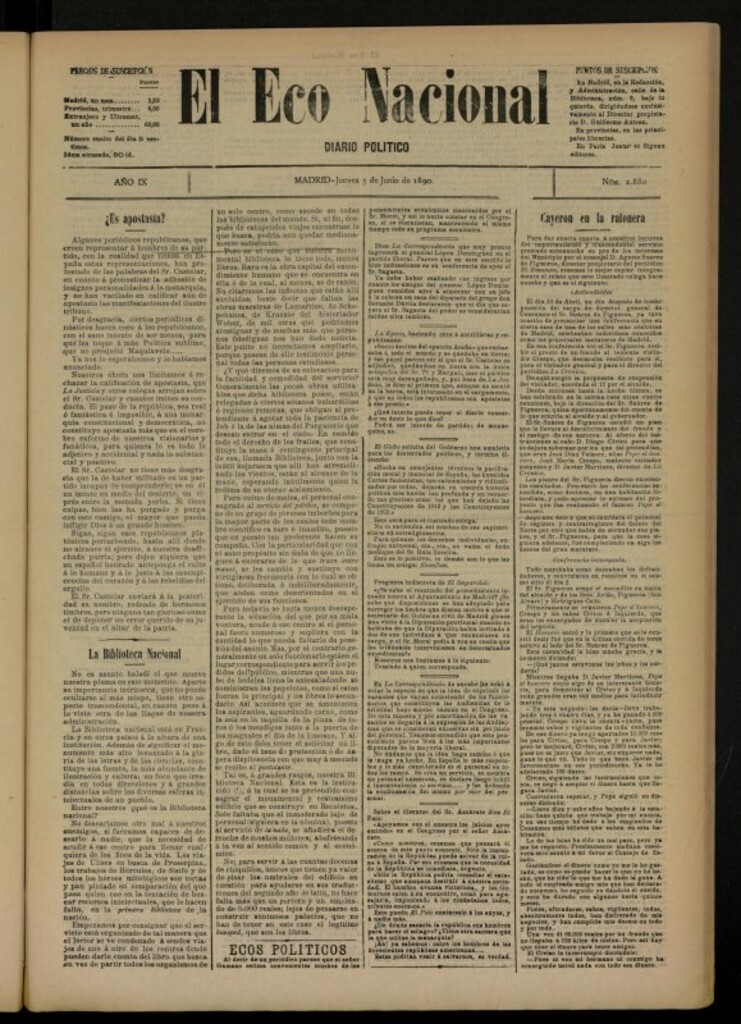 Miniatura de El Eco Nacional de 5 de junio de 1890, nº 2880