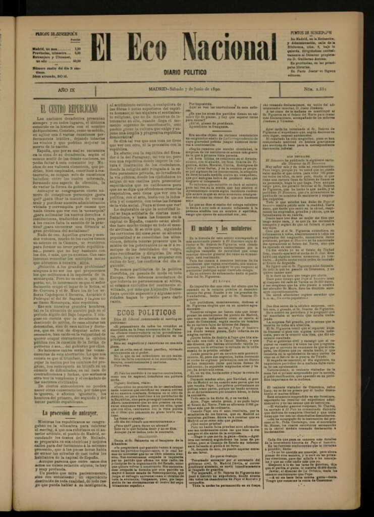Miniatura de El Eco Nacional de 7 de junio de 1890, nº 2881