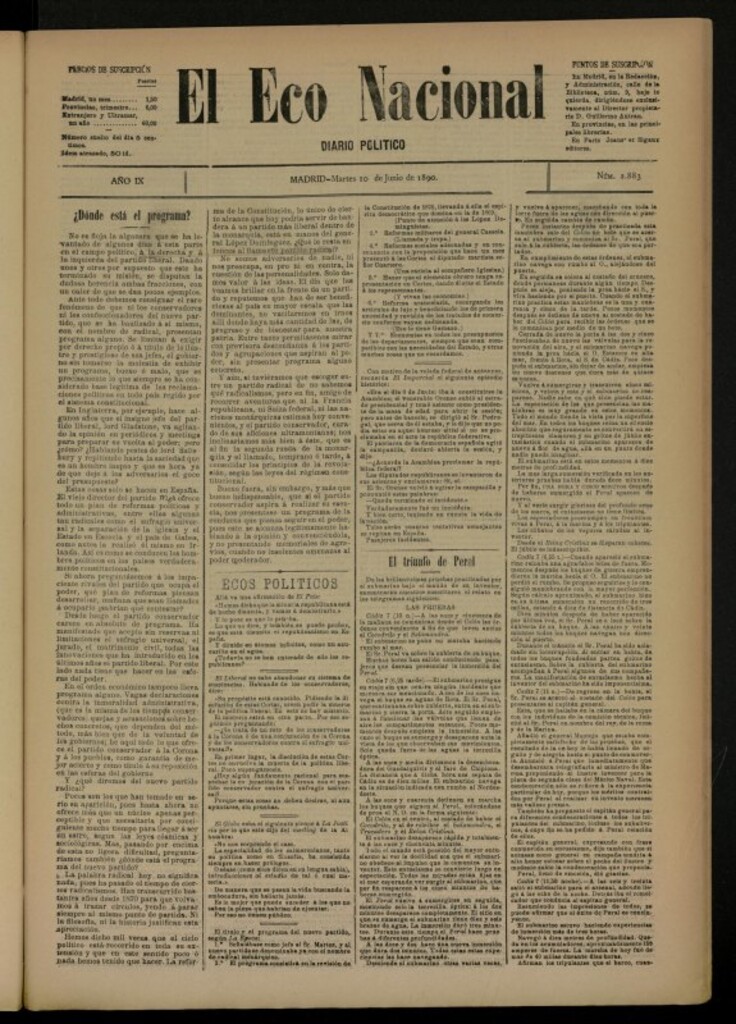 Miniatura de El Eco Nacional de 10 de junio de 1890, nº 2883