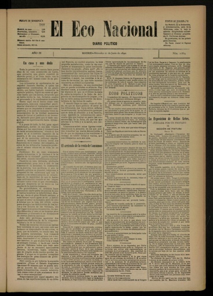 Miniatura de El Eco Nacional de 11 de junio de 1890, nº 2884