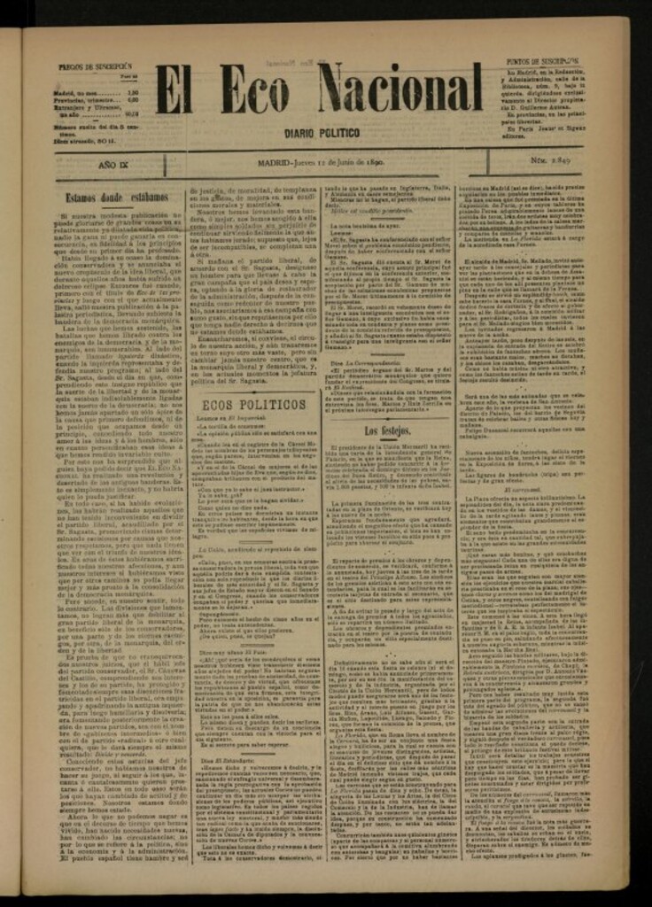 Miniatura de El Eco Nacional de 12 de junio de 1890, nº 2849 [sic]