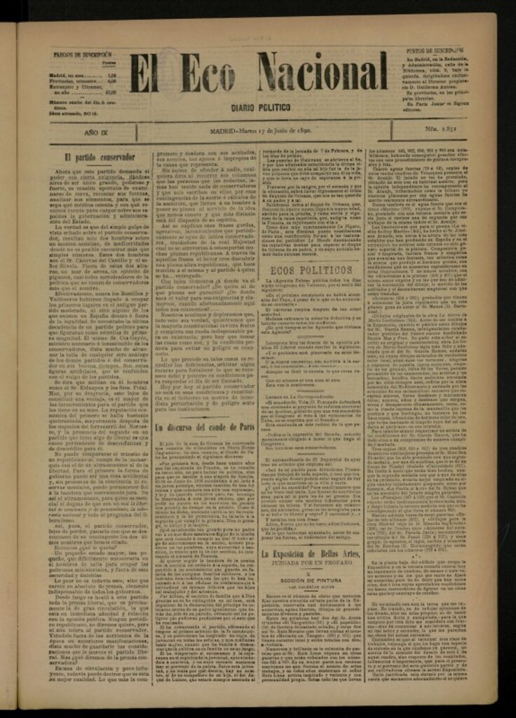 Miniatura de El Eco Nacional de 17 de junio de 1890, nº 2852 [sic]