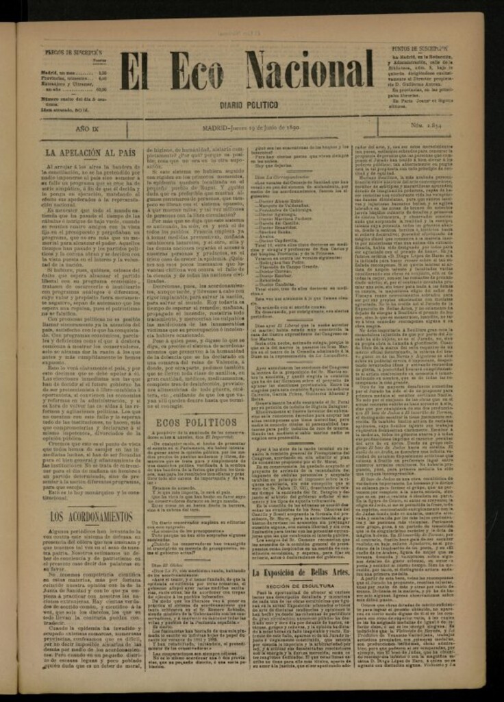 Miniatura de El Eco Nacional de 19 de junio de 1890, nº 2854 [sic]