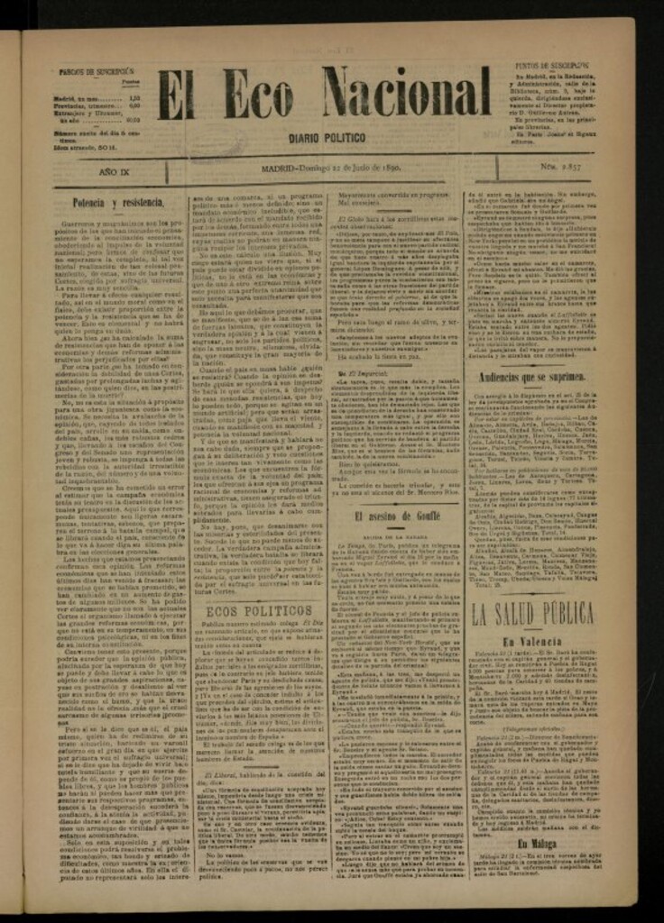 Miniatura de El Eco Nacional de 22 de junio de 1890, nº 2857 [sic]
