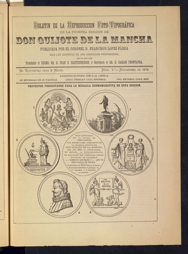 Miniatura de Boletín de la Reproducción Foto-Tipográfica de la Primera Edición de Don Quijote de la Mancha de noviembre de 1872. Nº 7