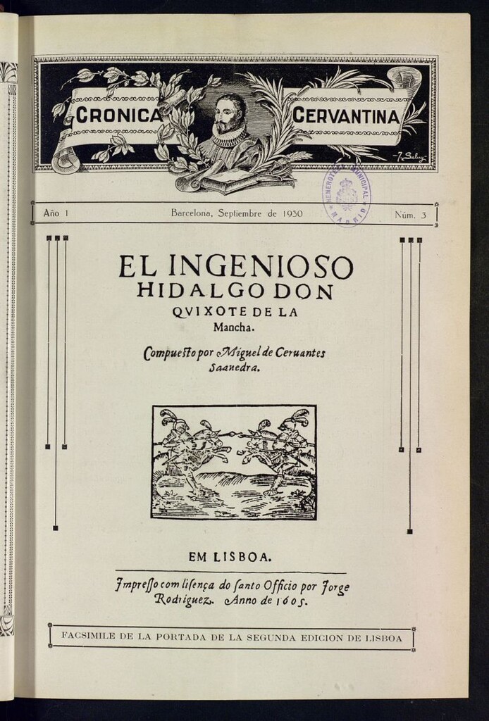 Miniatura de Crónica cervantina de septiembre de 1930. Nº 3